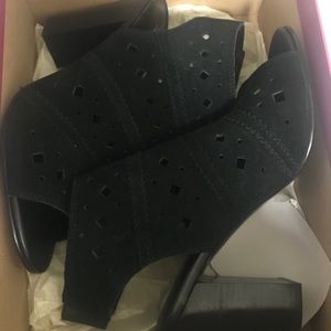 Ankle strap suede heels